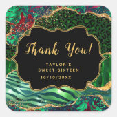 Groene Safari Agaat Zoet Zestien Dank u Vierkante Sticker (Voorkant)