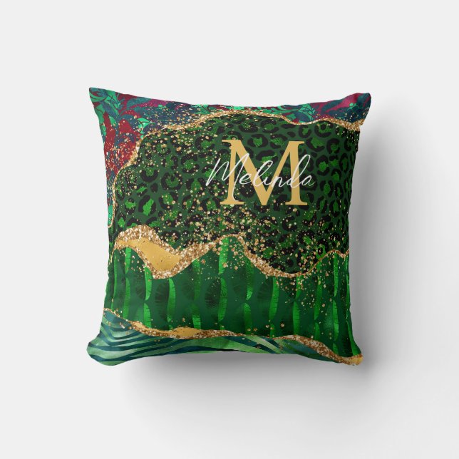 Groene Safari Agate Dierprint Kussen (Voorkant)