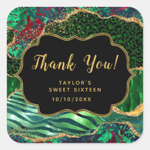 Groene Safari Agate Sweet Sixteen Dank je wel Vierkante Sticker