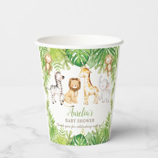 Groene Safari Bos Oerwoud Dieren Baby shower Papieren Bekers (Achterkant)