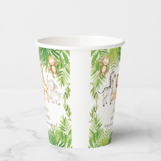 Groene Safari Bos Oerwoud Dieren Baby shower Papieren Bekers (Links)