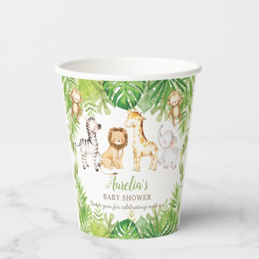 Groene Safari Bos Oerwoud Dieren Baby shower Papieren Bekers (Voorkant)