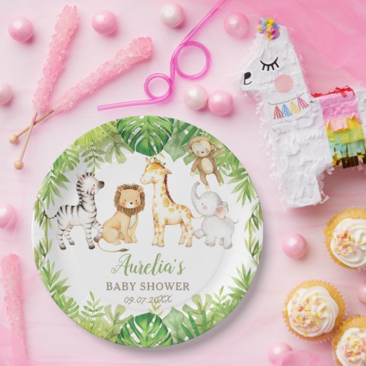 Groene Safari Bos Oerwoud Dieren Baby shower Papieren Bordje (Feest)