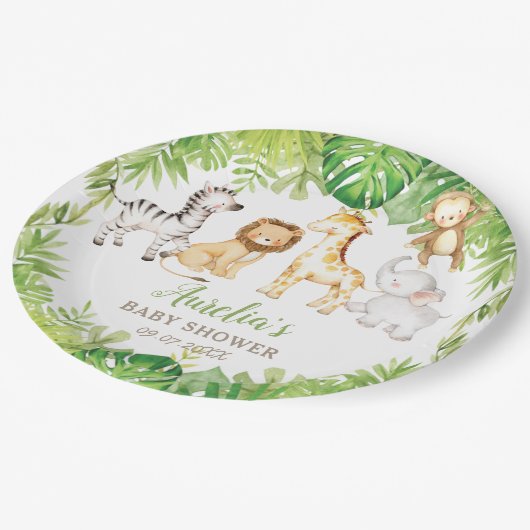 Groene Safari Bos Oerwoud Dieren Baby shower Papieren Bordje (Gekanteld)