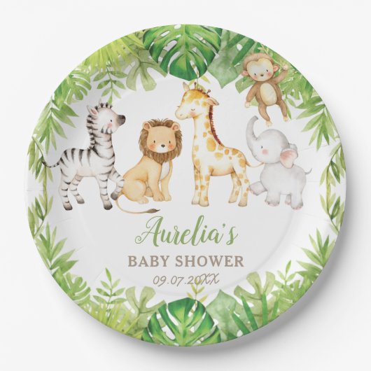 Groene Safari Bos Oerwoud Dieren Baby shower Papieren Bordje (Voorkant)