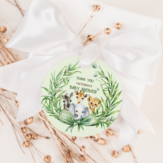 Groene Safari Dieren Bow Baby shower Dank u Bedankjes Labels