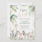 Groene Safari Dieren Twee Wilde 2e Verjaardag Kaart (Voorkant)