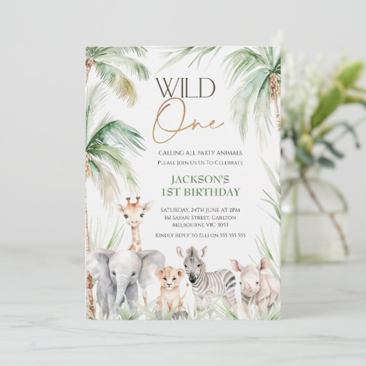 Groene safari dieren wild een 1e verjaardag kaart (Staand voorkant)