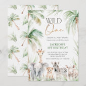 Groene safari dieren wild een 1e verjaardag kaart (Voorkant / Achterkant)