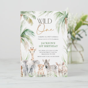 Groene safari dieren wild een 1e verjaardag kaart