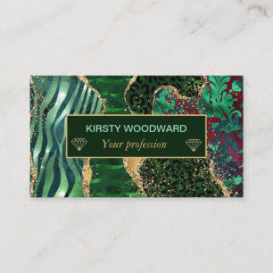 Groene Safari Dierprint Goud Glitters Agate Visitekaartje