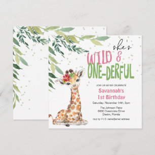 Groene Safari Giraffe Wild One 1e Verjaardag Kaart