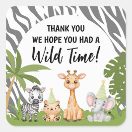 Groene Safari Oerwoud Animal Birthday Vierkante Sticker