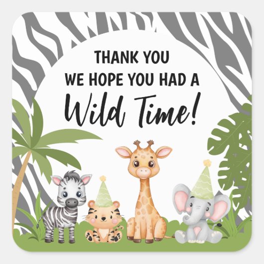 Groene Safari Oerwoud Animal Birthday Vierkante Sticker (Voorkant)