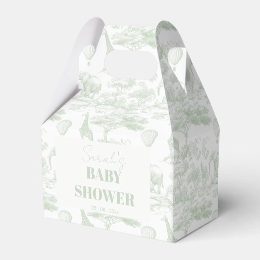 Groene Safari Toile D Jouy Oerwoud Theme Baby show Bedankdoosjes (Achterkant)