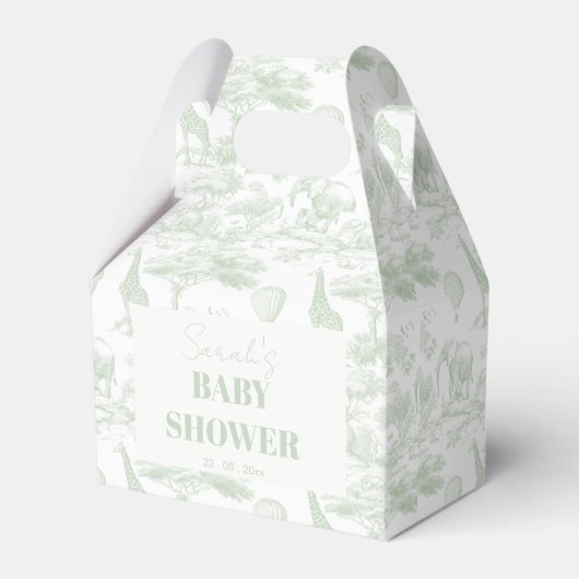 Groene Safari Toile D Jouy Oerwoud Theme Baby show Bedankdoosjes (Voorkant Zijde)
