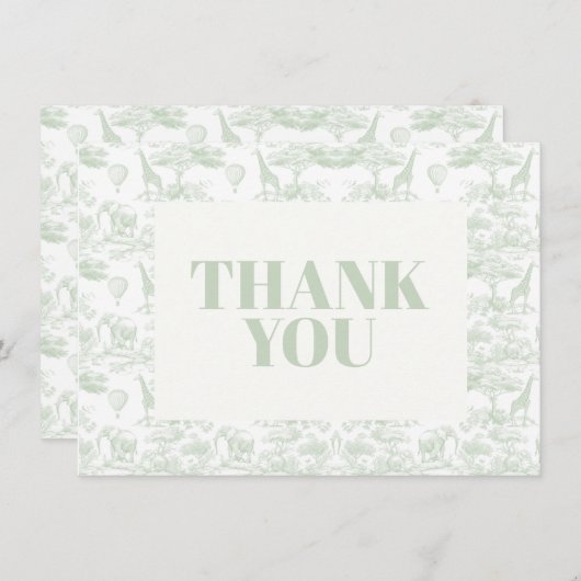 Groene Safari Toile D Jouy Oerwoud Theme Baby show Bedankkaart (Voorkant / Achterkant)