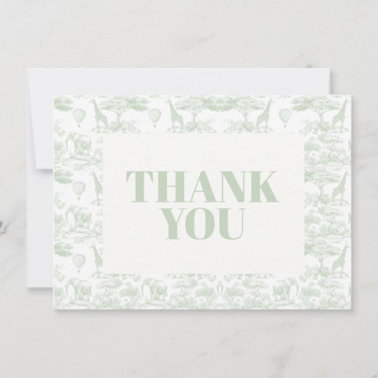 Groene Safari Toile D Jouy Oerwoud Theme Baby show Bedankkaart (Voorkant)