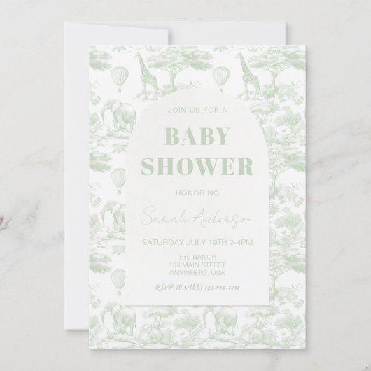 Groene Safari Toile D Jouy Oerwoud Theme Baby show Kaart (Voorkant)