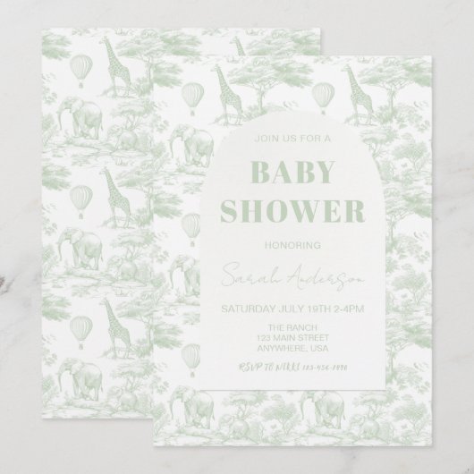 Groene Safari Toile D Jouy Oerwoud Theme Baby show Kaart (Voorkant / Achterkant)