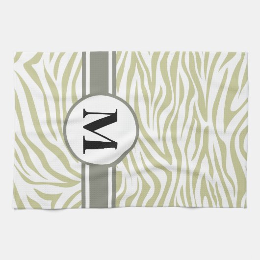 Groene Safari Zebra met monogram Theedoek (Horizontaal)