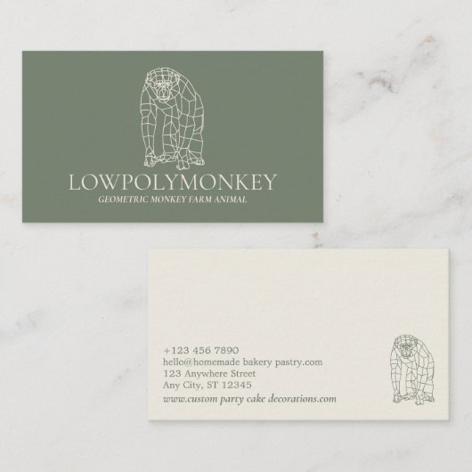 Groene Sage Cream Animal Lowpoly Monkey Visitekaartje (Voorkant / Achterkant)