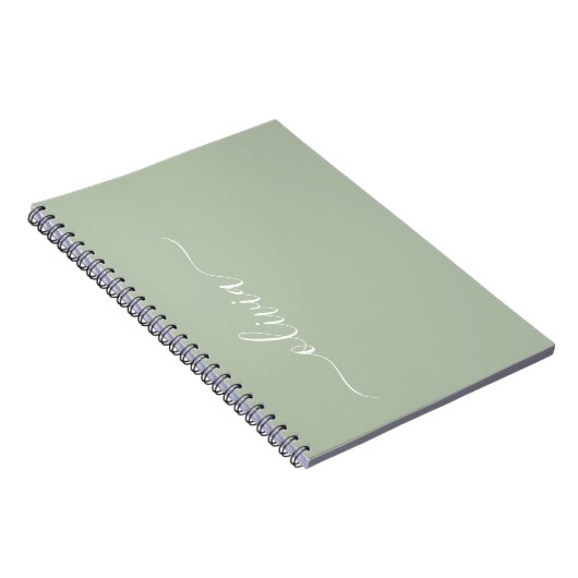Groene Sage Modern Script Girly Monogram Naam Notitieboek (Rechterzijde)