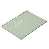 Groene Sage Modern Script Girly Monogram Naam Notitieboek (Linkerzijde)