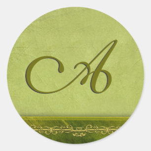 Groene Sage-monogram - pas je eigen aan Ronde Sticker