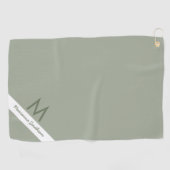 Groene Sage Stripe Moderne Monogramme Name Custom Golfhanddoek (Horizontaal)