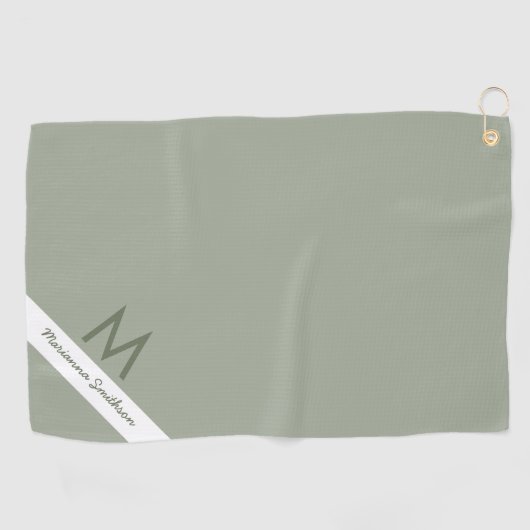 Groene Sage Stripe Moderne Monogramme Name Custom Golfhanddoek (Horizontaal)