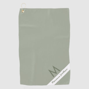 Groene Sage Stripe Moderne Monogramme Name Custom Golfhanddoek