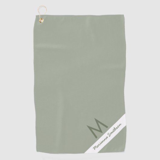 Groene Sage Stripe Moderne Monogramme Name Custom Golfhanddoek (Voorkant)