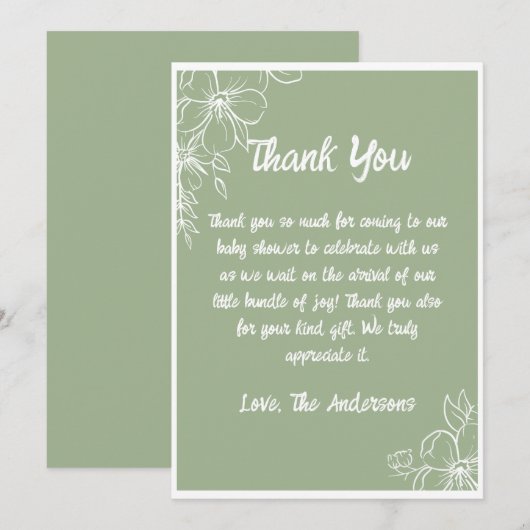 Groene salie baby shower bedankkaart kaart (Voorkant / Achterkant)