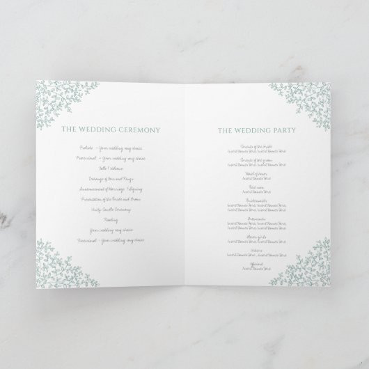 Groene salie blad monogram kunst bruiloft programm programma (Binnen)