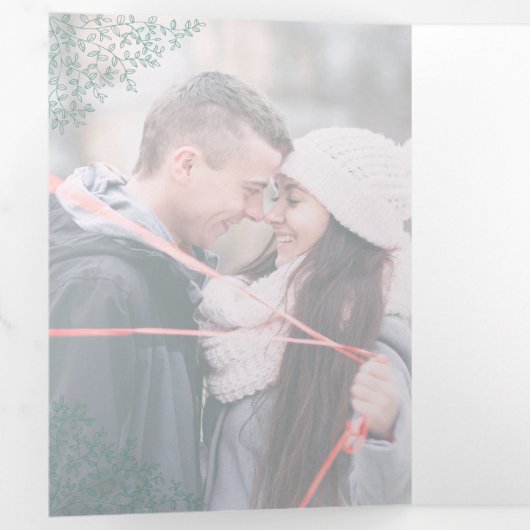 Groene salie blad monogram kunst foto bruiloft pro drieluik programma (Binnenzijde eerst)