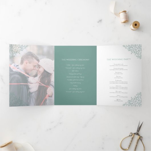 Groene salie blad monogram kunst foto bruiloft pro drieluik programma (Binnen)