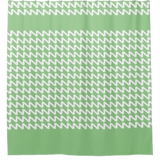 Groene salie en witte moderne scherpe golven douchegordijn (Voorkant)