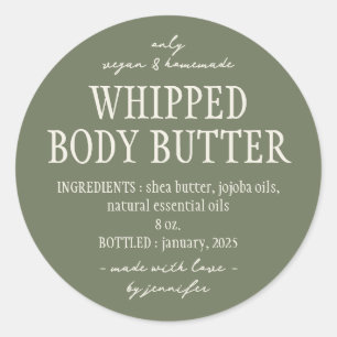 Groene Salie Fles Zweepslag Body Butter Ingrediënt Ronde Sticker