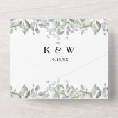 Groene Salie Lila Bloem QR Code Trouwen All In One Uitnodiging (Achterkant)