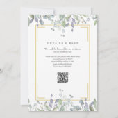 Groene Salie Lila Bloemencode QR Code Bruiloft Kaart (Achterkant)