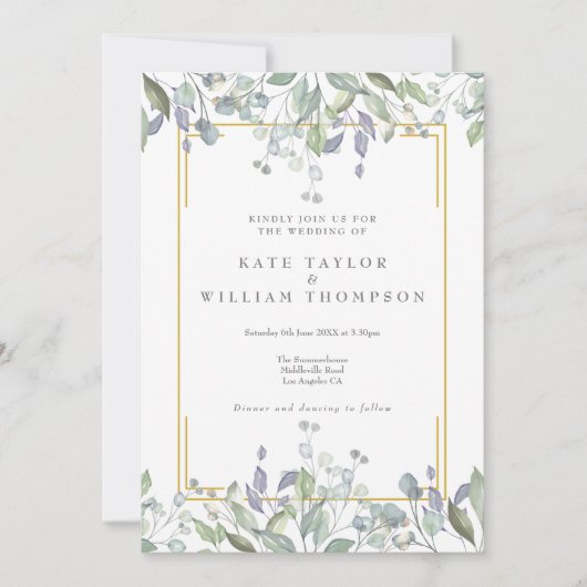 Groene Salie Lila Bloemencode QR Trouwfeest Kaart (Voorkant)