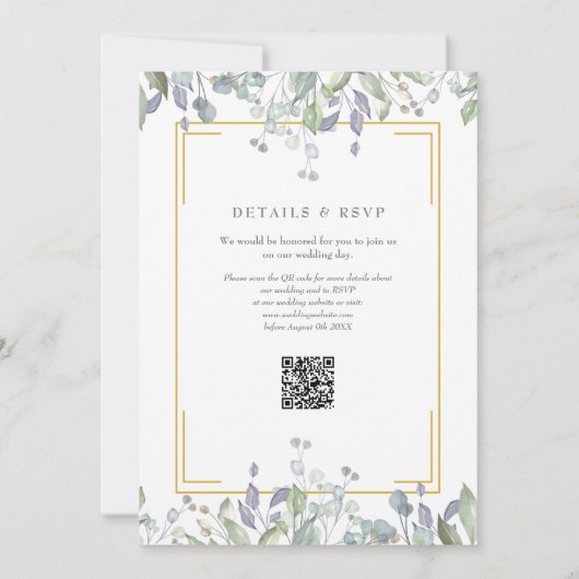 Groene Salie Lila Bloemencode QR Trouwfeest Kaart (Achterkant)