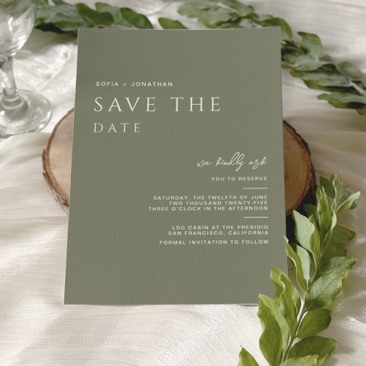 Groene Salie Minimalistische Elegante Trouwdag Save The Date