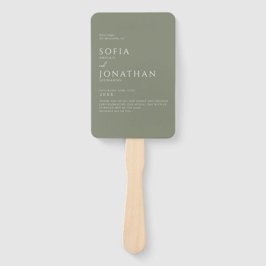 Groene Salie Minimalistische Elegante Trouwprogram Handwaaier (Voorkant)