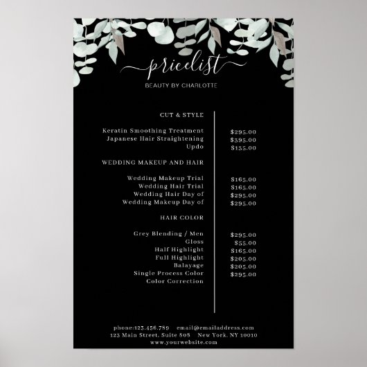 Groene Salon Prijslijst Poster (Voorkant)
