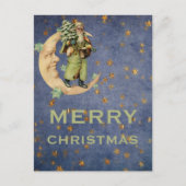 Groene  Santa Crescent Moon Sterrennacht Feestdagenkaart (Voorkant)