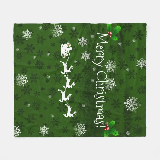 Groene Santa's Sleigh en Rendier Fleece Deken (Voorkant (Horizontaal))