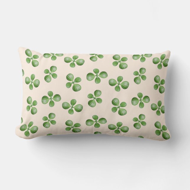 Groene sappige bladeren op lichtbeige kussen (Voorkant)