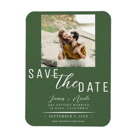 Groene Save the Date Foto Huwelijk Magneet (Verticaal)